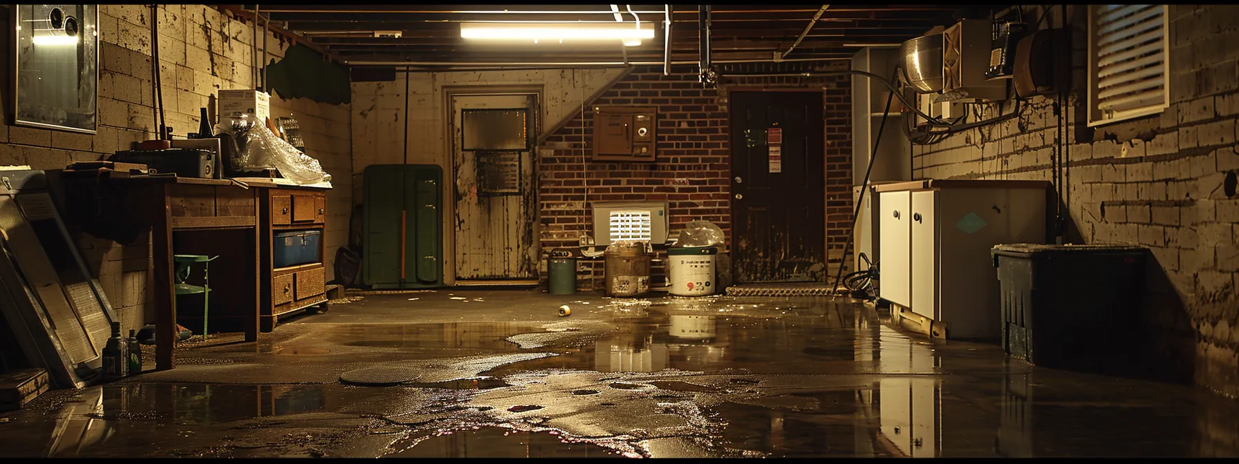 a well-lit basement showcases certified technicians meticulously applying waterproofing membranes and sealing cracks, illustrating a commitment to quality and reliability in water damage prevention.