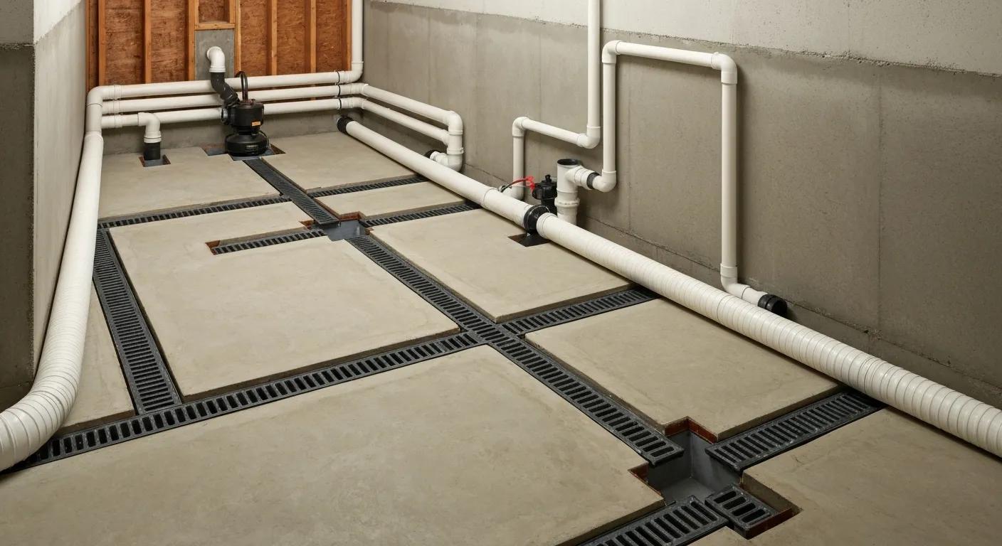 Comprehensive basement drainage systems including interior French drains and WaterGuard installations