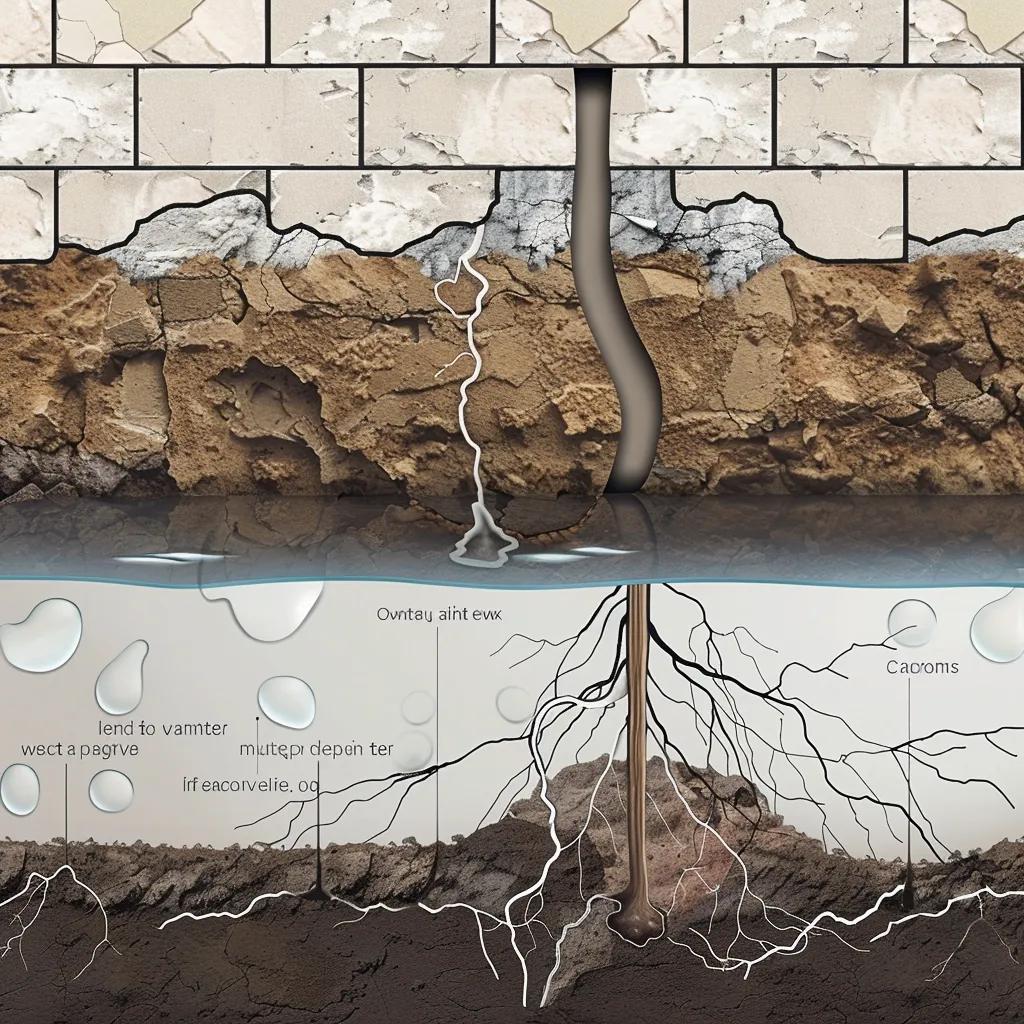 Foundation wall with visible cracks and water intrusion illustrating hydrostatic pressure effects